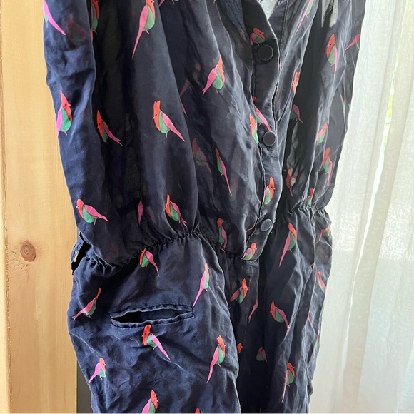 Marc By Mace Jacobs Silk Navy And Bird Graphic Swim Coverup Romper - Picture 9 of 9